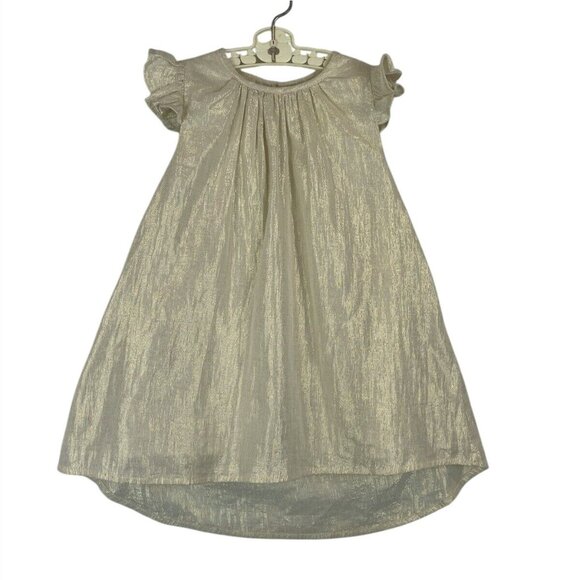 Mango Other - Mango Kids Gold Metallic Baby Girls Dress 18-24 M Ruffle Sleeves Formal